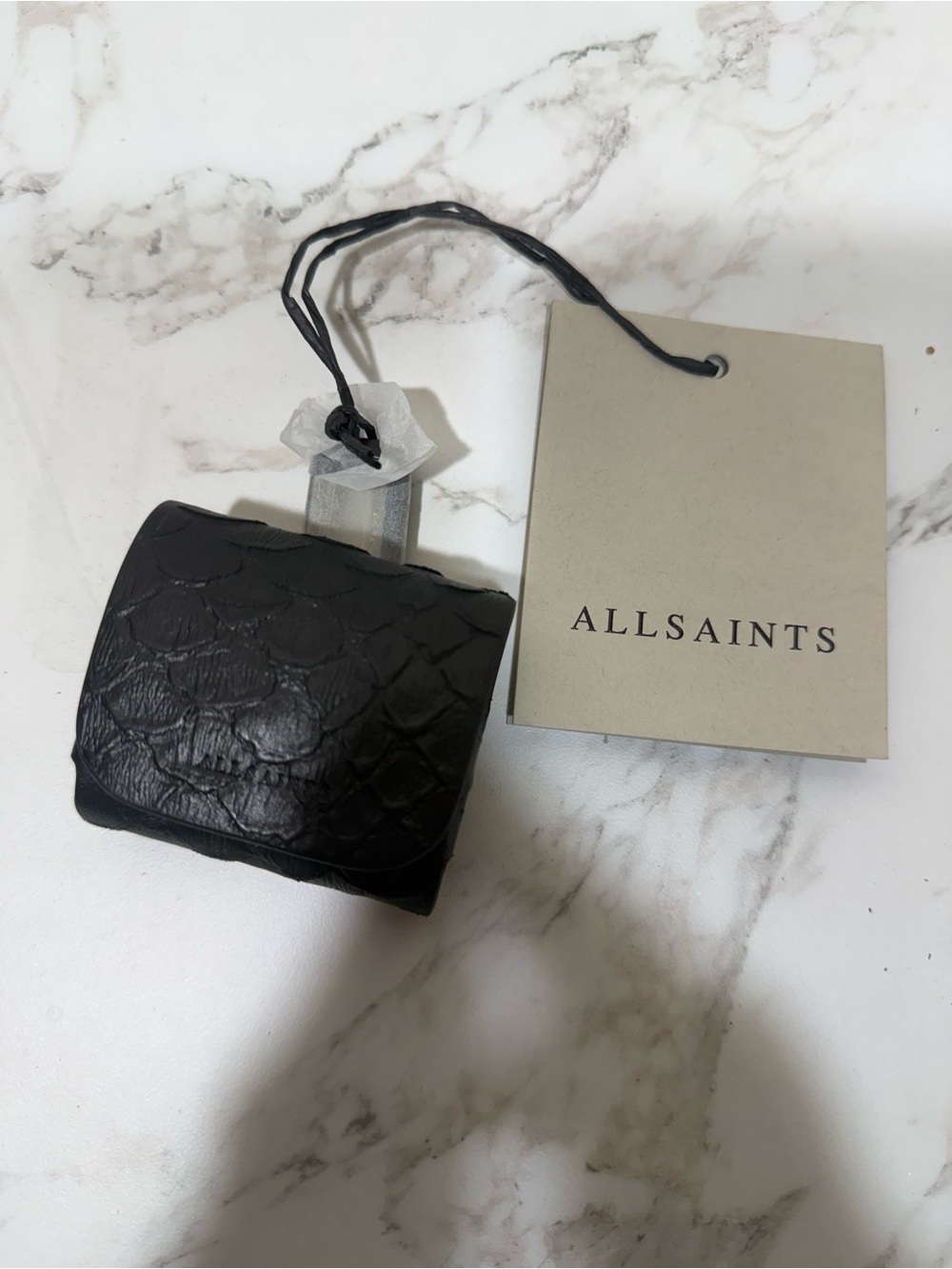 AllSaints Black Textured Leather Mini Pouch with Tag